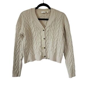 Cyrus Womens Chunky Cable Knit Cardigan Sweater Preppy Beige Size Medium